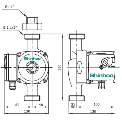 Насос циркуляционный Shinhoo BASIC S 25-6S 130мм 230V 70/60/50Вт (с гайками) 