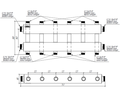 Модульный коллектор GIDRUSS из нерж.стали MKSS-150-6DUх25 (до 150кВт, G11/2", 3+3 контура G 1")