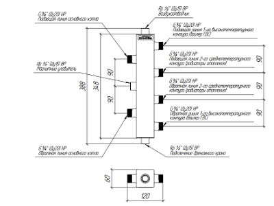 Термогидравлический разделитель GIDRUSS из нерж. стали TGRSS-40-20x2 (до 40кВт, 2=3/4", сепаратор)
