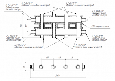 Модульный коллектор GIDRUSS МК-60-5DU.EPP с термоизоляцией (до 60кВт, G1", 2+2+1 контура G1")