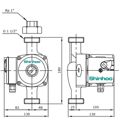 Насос циркуляционный нерж Shinhoo BASIC S 25-6S N 180мм 230V (с гайками)