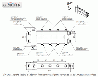 Балансировочный коллектор GIDRUSS  ВМ-80-5DU.EPP (до 80кВт, G 1 1/4", 2+2=1"+1 1=1/4") в изоляции