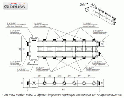 Балансировочный коллектор GIDRUSS BMSS-80-7DU.EPP (до 80кВт, G 1 1/4", 3+3=1" + 1=1 1/4") в изоляции