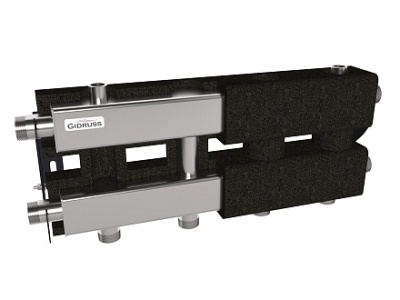 Модульный коллектор GIDRUSS из нерж.стали MKSS-60-3D.EPP (до 60кВт, G 1", 2+1 контура G 1")