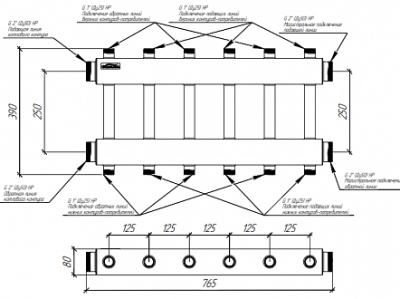 Модульный коллектор GIDRUSS из нерж.стали MKSS-250-6DU (до 250кВт, G2", 3+3 контура G 1")