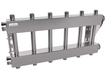 Модульный коллектор GIDRUSS из нерж.стали MKSS-250-6DU (до 250кВт, G2", 3+3 контура G 1")
