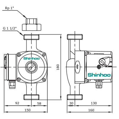 Насос циркуляционный нерж Shinhoo BASIC S 25-8S N 180мм 230V (с гайками)